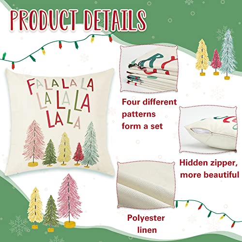 NEWLIGHTURE 18x18 Inch Throw Pillow Covers Set of 4 Christmas Holly Jolly Colorful