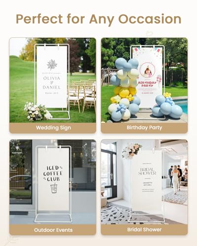Adjustable Wedding Welcome Sign Stand with Ground Stakes and Leather Straps