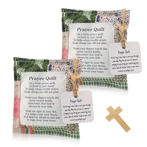 Handmade Pocket Prayer Quilt Set with Wooden Cross - 2 Pack Comfort Blanket