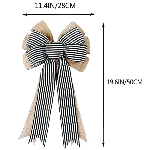 Black & White Striped Burlap Wreath Bows - Rustic Farmhouse Decor (2 Pack)