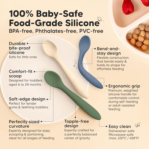 Silicone Baby Spoons for Self Feeding & Weaning 3-Pack Slate
