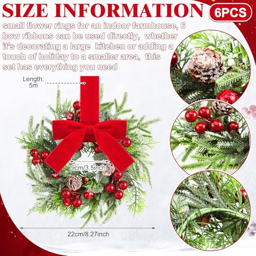 Dingion 18 Pcs Mini Christmas Wreath Set for Kitchen Cabinets - Pine Berries Snowy Decor
