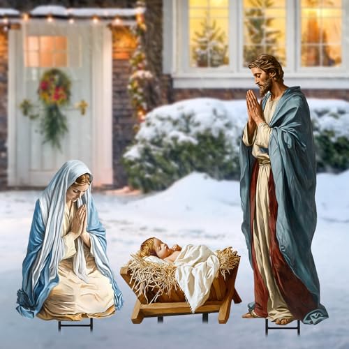 Bunny Chorus Large Metal Nativity Scene Yard Stakes - 3pcs Outdoor Christmas Decor