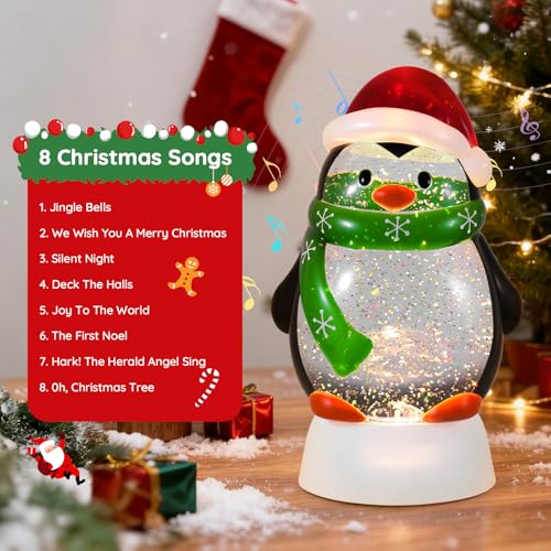 Lighted Musical Christmas Penguin Snow Globe Lantern with 6-Hour Timer