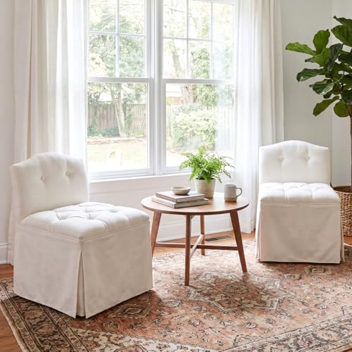 Tufted Upholstered Rolling Vanity Chair with Skirted Base
