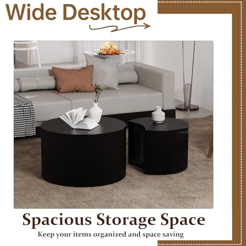 SOUWOFS J Large Set of 2 Modern Nesting Coffee Tables - Space Saving Design