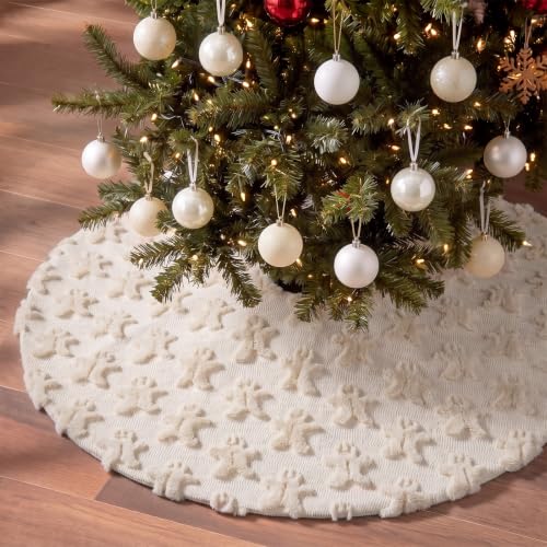 Civaner 36in Beige Gingerbread Man Christmas Tree Skirt Faux Fur Holiday Decor
