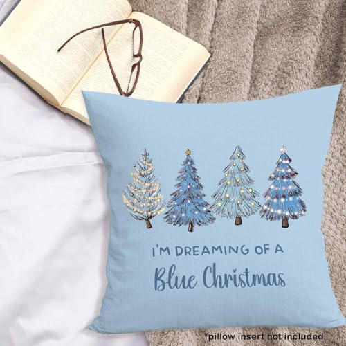 MONALET Blue Winter Christmas Throw Pillow Cover 18x18in | I'm Dreaming of a Blue Christmas