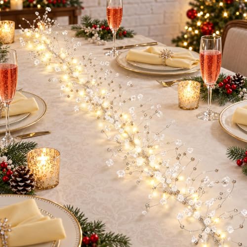 APUDWN 9 Ft 120 LED Crystal Light Garland for Christmas Mantel - Battery Powered
