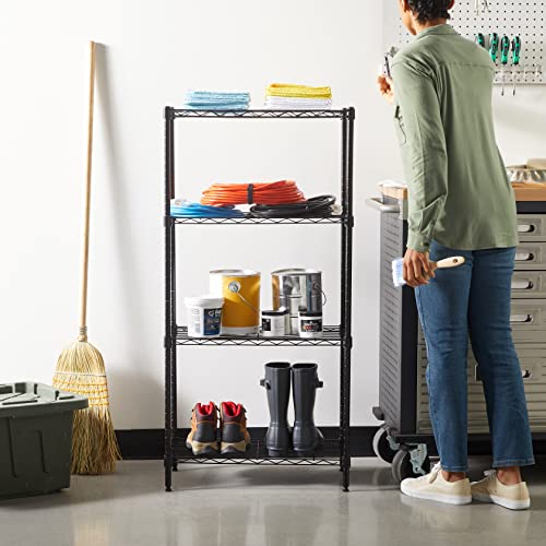 Amazon Basics 4-Shelf Steel Wire Storage Shelves, Black Metal Unit