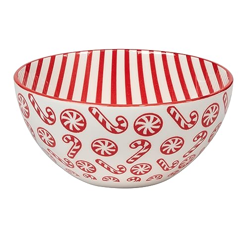 Peppermint Candy 13oz Porcelain Bowls Set of 6 - Christmas Holiday Snack & Dessert Serveware