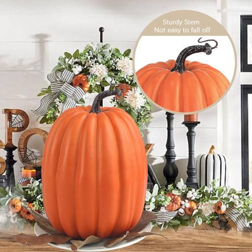 8 Inch Large Artificial Foam Pumpkins - 2 Piece Set for Fall Thanksgiving
