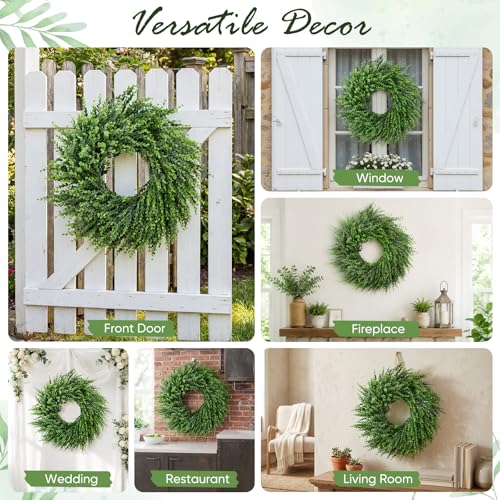 20-Inch Artificial Boxwood Wreath for Front Door – All-Season Greenery
