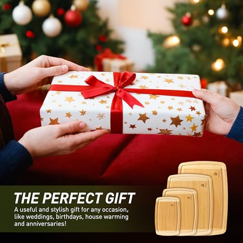 Socisen 4-Piece Bamboo Cutting Board Set with Non-Slip Feet – 17.5 x 12 in, Two-Tone