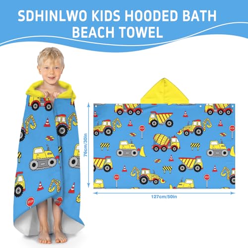Kids Hooded Construction Truck Bath & Beach Towel - Soft Absorbent Cotton