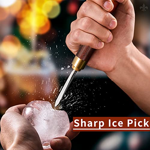 LINALL Three Prong Stainless Steel Ice Pick Set of 2 with Wooden Handles - Durable Carving Bartender Tool, 7-inch