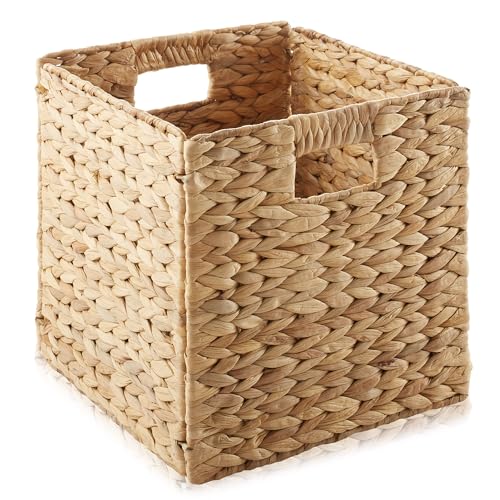 Casafield Water Hyacinth Storage Baskets - 10.5" Set of 2 Collapsible Cube Bins