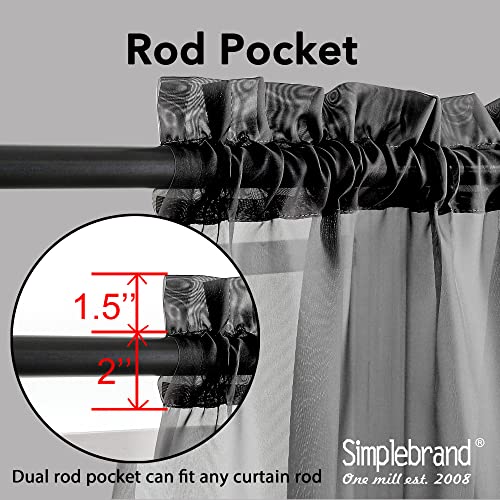 Black Sheer Curtains 84 Inches Long - Light Filtering Rod Pocket Panels (Set of 2)