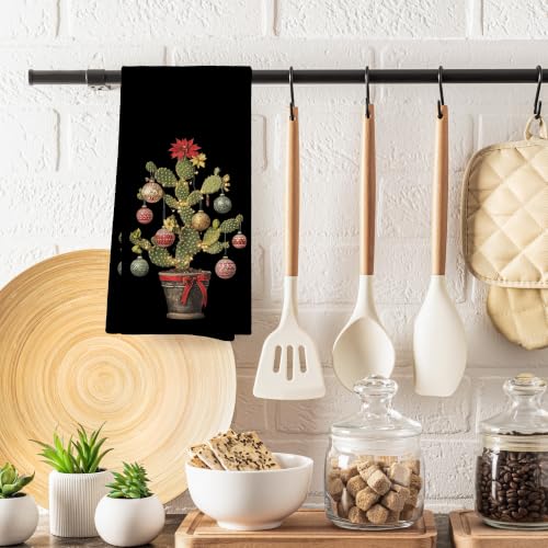 Dark Moody Christmas Cactus Kitchen Towels Decorative 16x24 Inches - Christmas-08