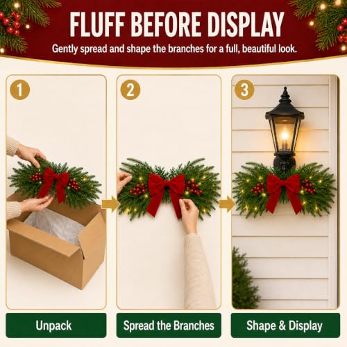 21.7-Inch Pre-Lit Christmas Swags for Garage Lights - 2-Pack Artificial Pine