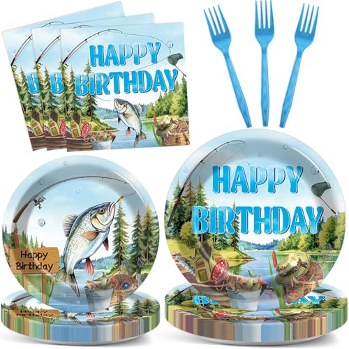 CHUNNIN Fishing Birthday Party Plates Napkins Set for Kids & Teens - Tropical Fish Theme, 96 Pieces