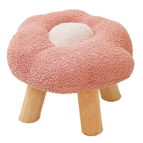 Flower Shape Wooden Footstool with Padded Tufted Cushion - Pink