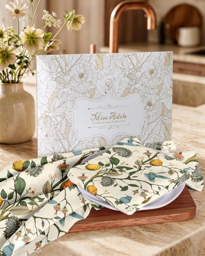 100% Cotton Flour Sack Kitchen Towels, Lemon Birds Print, 18"x26", Set of 2