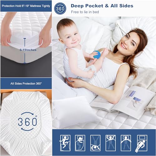 GRT Twin Waterproof Mattress Pad - Quilted Cover with Deep Pocket