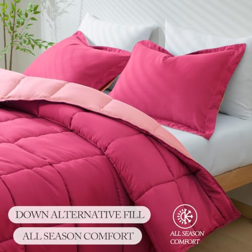 Full Size Hot Pink Bedding Comforter Set | Reversible & Soft