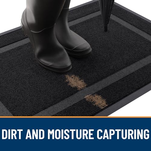 Heavy-Duty Front Door Mat - Low-Profile Rubber Entryway Doormat (29.5x17)