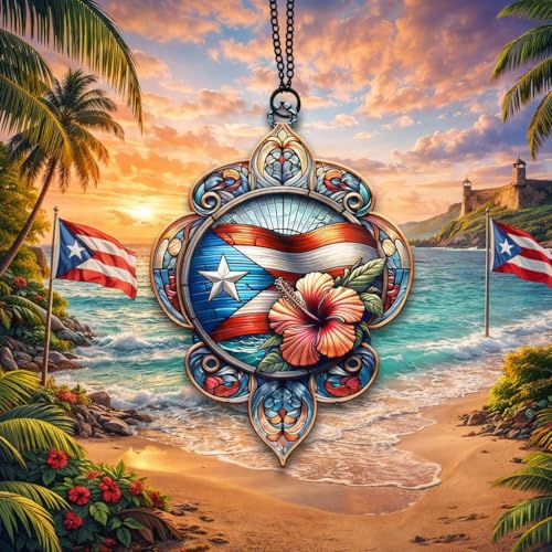 TRUMPETIC Puerto Rico 2026 Christmas Ornament - 4 Inch Flag Hibiscus Decor, Housewarming Gift, Puerto Rican Holiday Decor