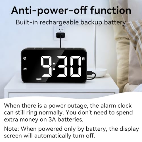 Digital Alarm Clock with Dual Alarms, Adjustable Volume, and Backup Battery