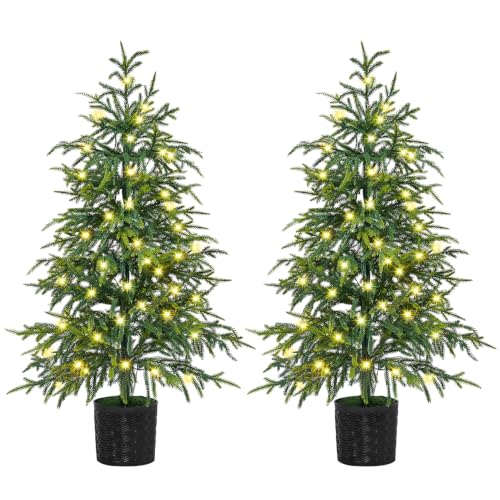 Juegoal 3FT Pre-Lit Artificial Norfolk Christmas Tree Pair with 8 Lighting Modes