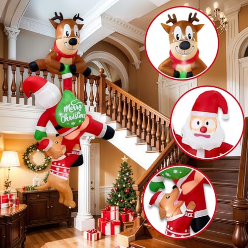 8FT Outdoor Christmas Inflatable Santa Reindeer Dog Yard Decor