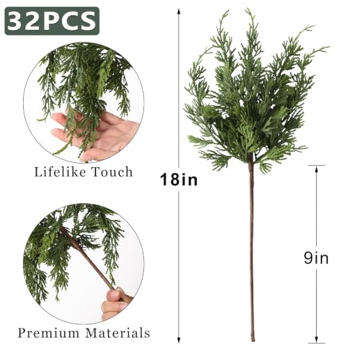 32Pcs 18in Lifelike Cedar Branches — Artificial Christmas Orchard Ferns, 32-Pack