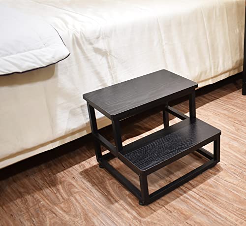 Heavy Duty 2-Tier Step Stool, Metal & Wood Non-Slip Stool for Kitchen
