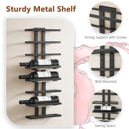 8-Tier Wall Mount Wine Rack - Metal Hanging Bottle Storage Organizer