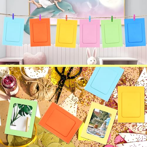 50 Pack 4x6 Paper Picture Frames with Wooden Clips and Hanging String