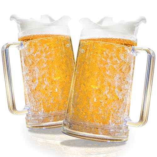 16oz Freezable Beer Mugs - Double Wall Gel Insulated Freezer Cups (Set of 2)