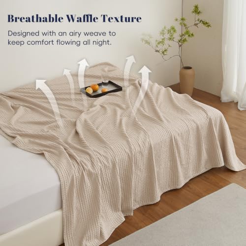 Lightweight Waffle Weave Blanket Queen - Soft, Breathable Tan 90"x90"
