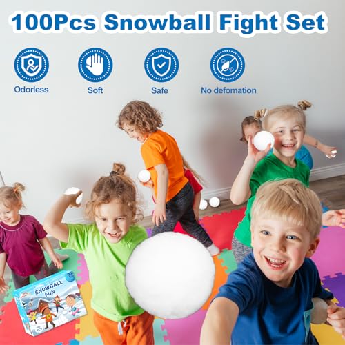 100 Pcs Soft Fake Snowballs Fight Set with Drawstring Storage Bag