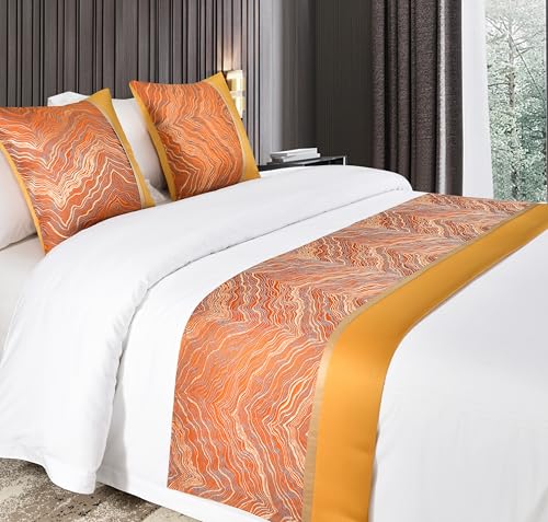 Orange Bed Runner Set with 2 Pillowcases | Decorative Bed Scarf Throw