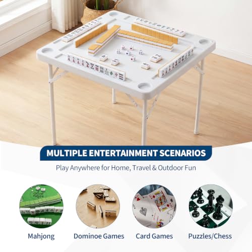 Garvee 35-Inch Folding Mahjong Table with Cup Holders & Trays for 4 Players