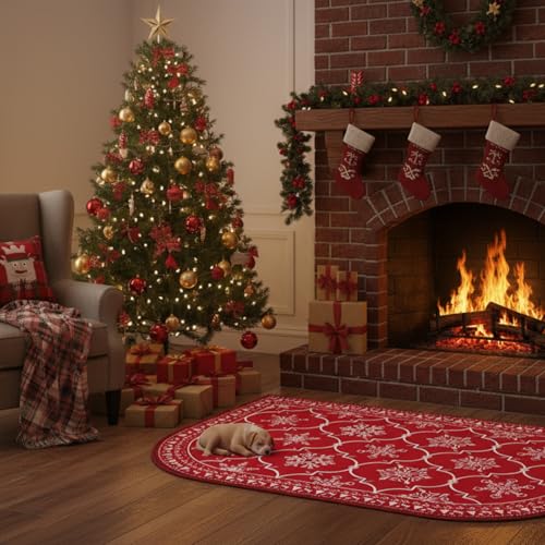 Demissle Christmas Fireplace Mat Snowflake 24 x 36 in Fireproof Hearth Rug