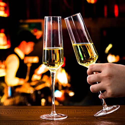 Hand-Blown Crystal Champagne Flutes - Elegant 7.5 oz Glasses, Set of 6