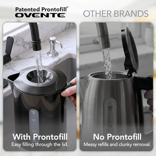 OVENTE 1.8L Electric Tea Kettle Black – Fast Boil, Easy Fill, BPA-Free