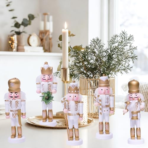 5-Piece Wooden Nutcracker Soldier Ornaments Set, 5-Inch Christmas Tree Decor