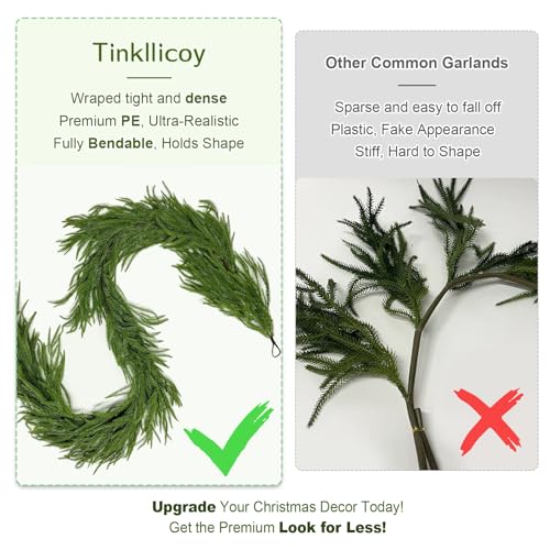 2Pcs 9ft Christmas Norfolk Pine Garland – Premium Norfolk Pine Artificial Garland (9FT) by Tinkllicoy