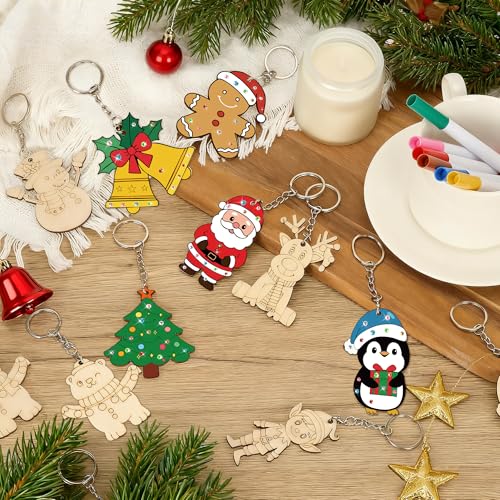 Bafeil Christmas Unfinished Wood Craft Kit - DIY Keychains with 36 Pieces