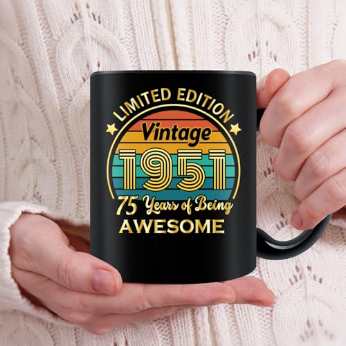 QUPT 11oz Vintage Coffee Mug 75th Birthday Gift for Women Men 1951 Edition